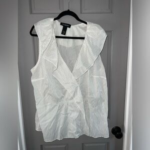 Off-White Sheer Ruffled Sleeveless Pinstripe Blouse 22/24W Lane Bryant
